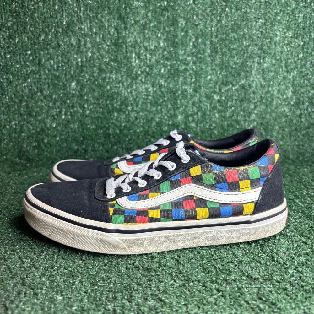Vans Old Skool Rainbow Checkerboard Skater Sneaker Shoes Black‎ Womens 6 (4.5Y)